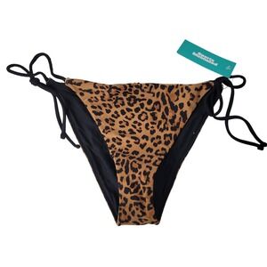 Sports Illustrated Reversible String Tie Side Bikini Bottoms Leopard Print Sz M